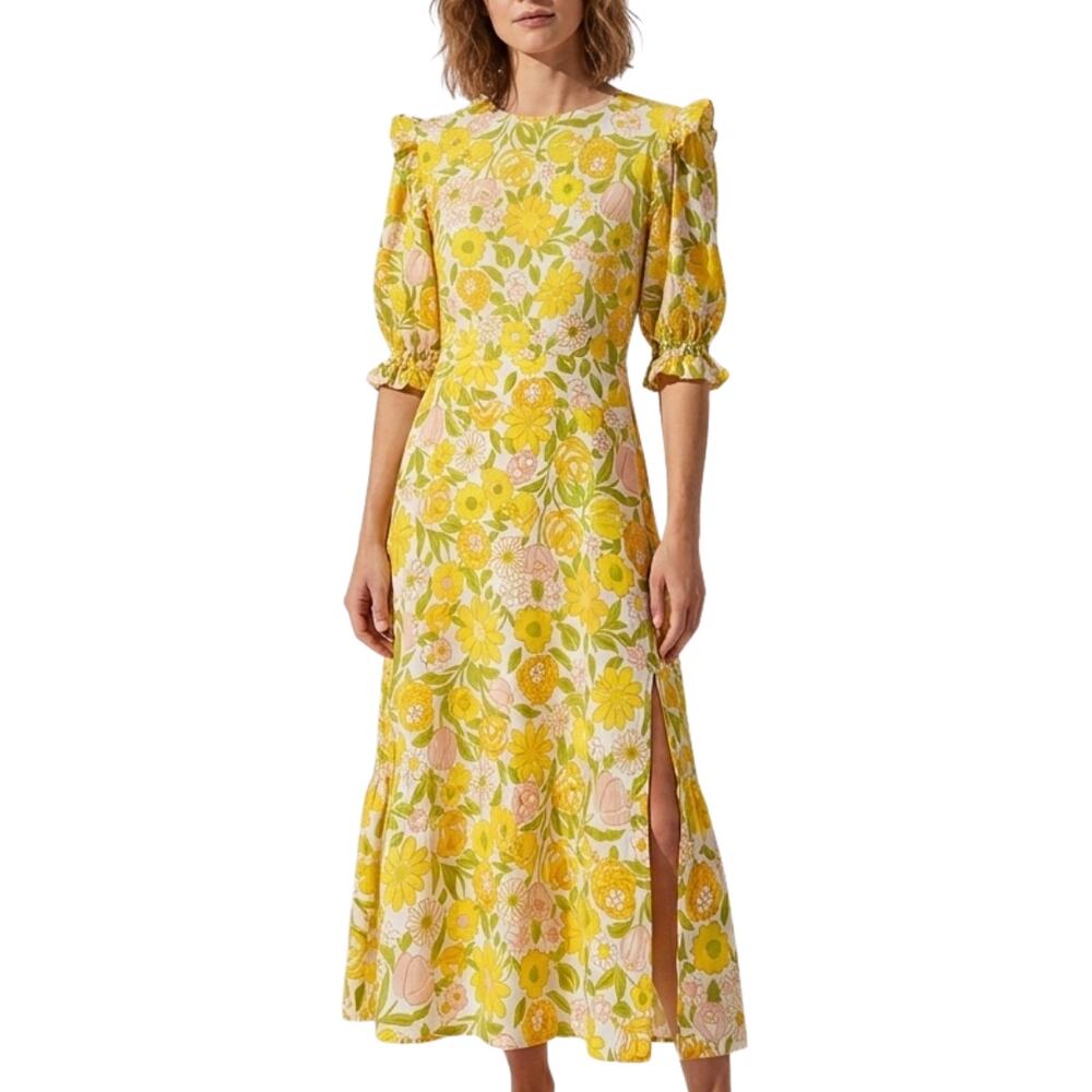 Faithfull the Brand NWT Jean Marie Midi Dress Jolene Floral Yellow Size XS/US 2